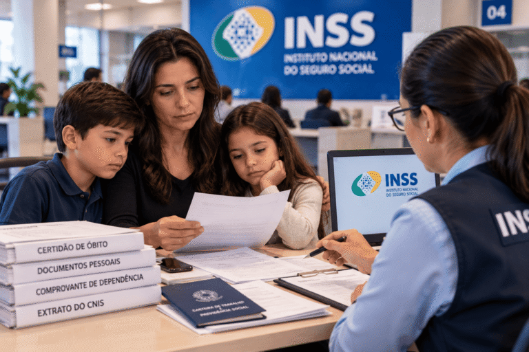 Pensão por morte: família reunindo documentos no INSS