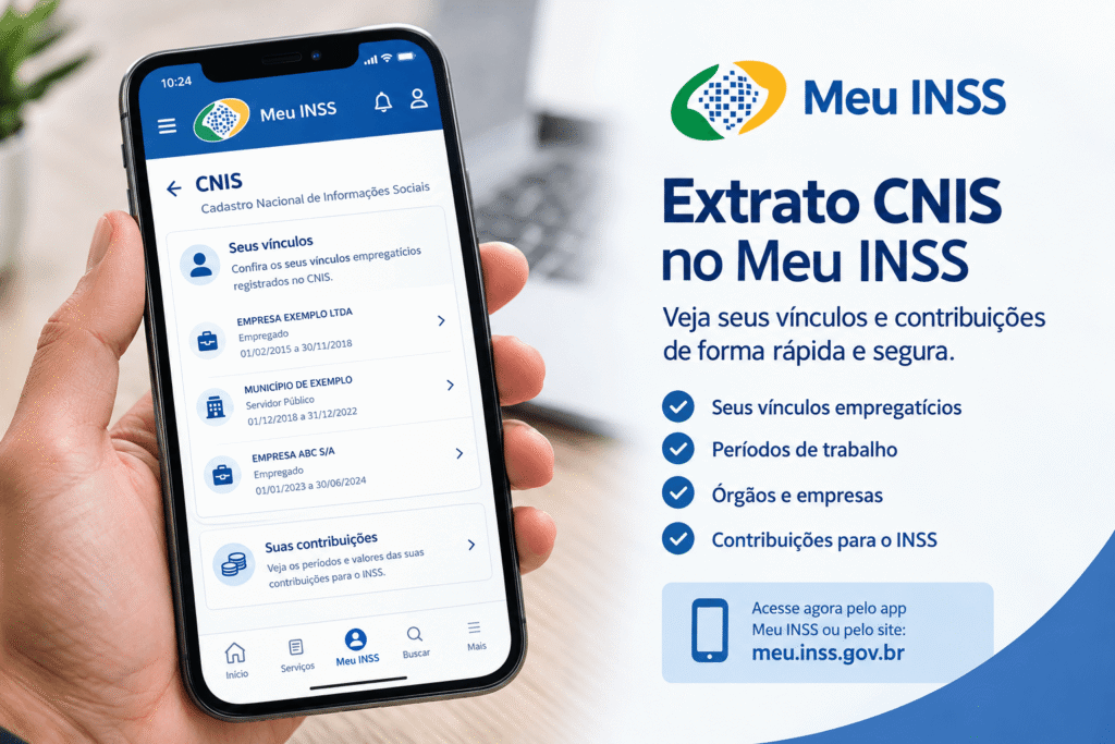Extrato CNIS no Meu INSS com vínculos e contribuições